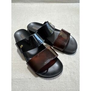 Melissa Sandals Sz-6 Cosmic Open Toe PVC Slip On Slides Black‎ Brown Jelly Y2K